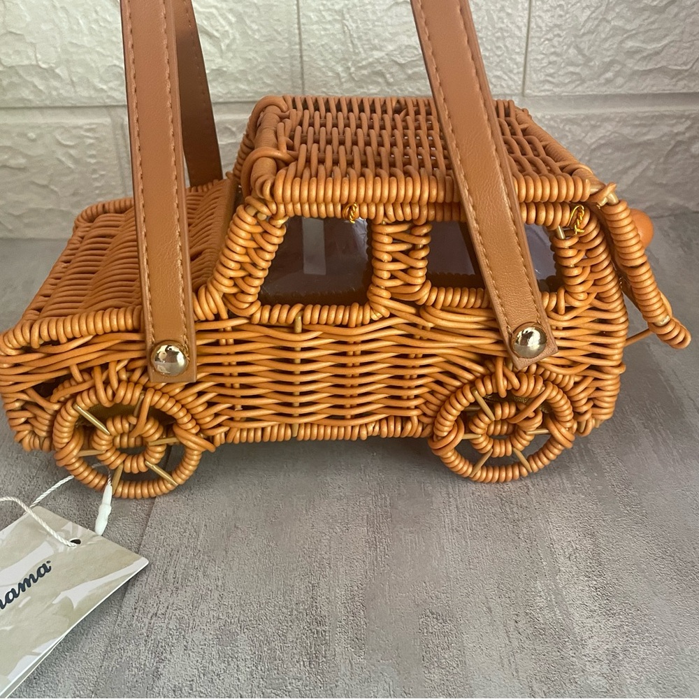 Tommy Bahama Woven Rattan Jeep-Shaped Handbag in Tan